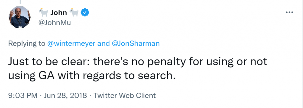 John Mueller说不使用GA信号作为排名因素