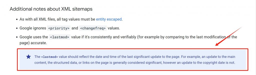 Google关于站点地图lastmod新注释